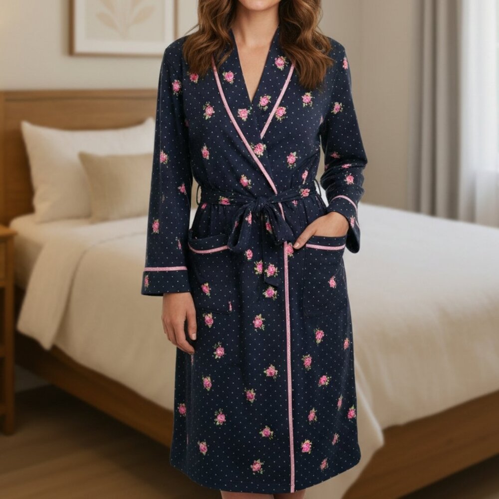 Vintage Charter Club Floral Roses Cottagcore 100% Pima Cotton Robe XS